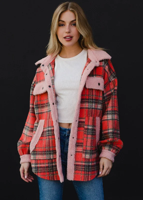 Coral, Tan & Pink Plaid Jacket