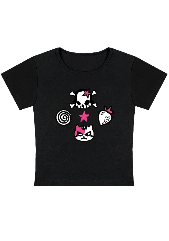 Skull Strawberry Cat Stars Y2K Baby Tee