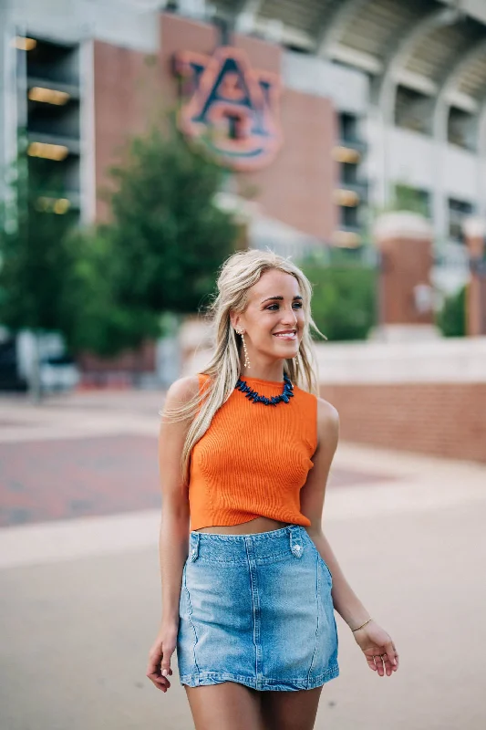 Game Time Sleeveless Sweater - Orange