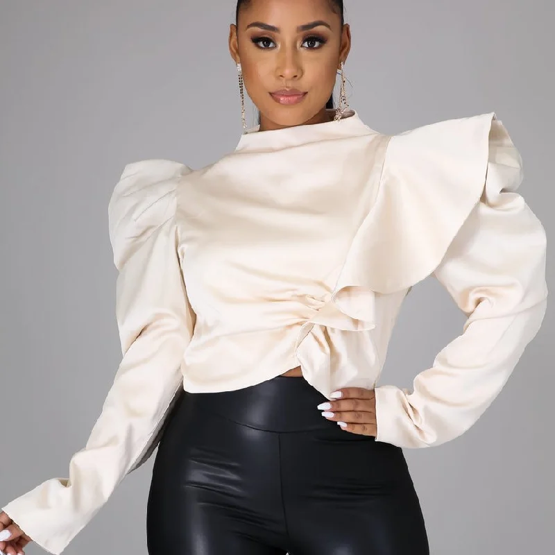 Autumn New Arrival Woman Tops Fashionable Ladies Blouses Ruffled Long Sleeve Office Lady Crop Top 2022