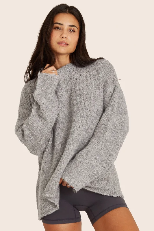 BOUCLÉ OVERSIZED CREWNECK SWEATER - HEATHER GREY