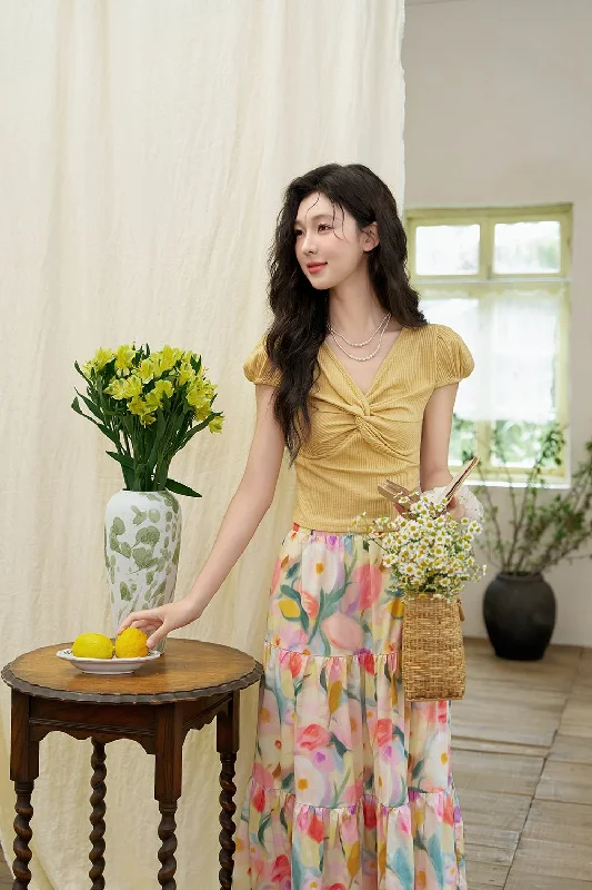 Deal of the Day Pleated Design Knit T-shirt for Women