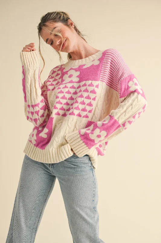 Aurelia Floral Oversized Cable Sweater