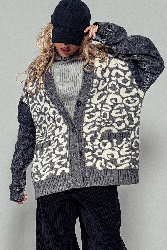 Isabella Leopard Denim Contrast Cardigan