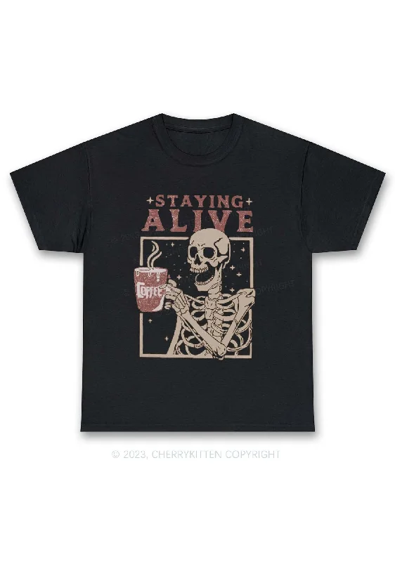 Staying Alive Skeleton Halloween Y2K Chunky Shirt Cherrykitten