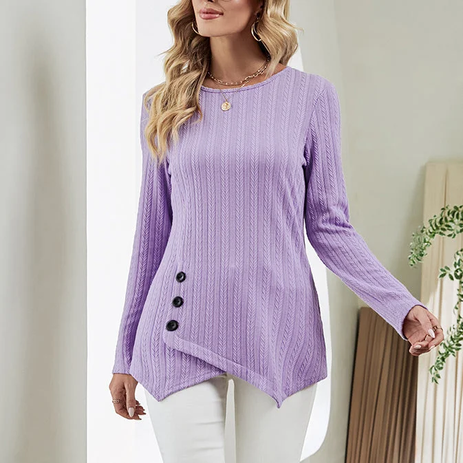 Casual Irregular Tops Buttons Decorate Long Sleeve Wholesale Womens Long Sleeve T Shirts