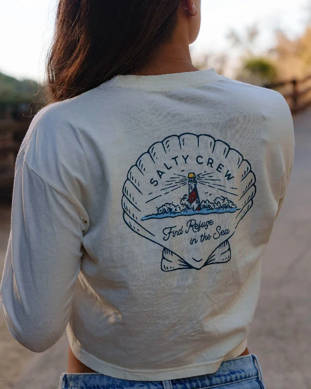 Stock Clearance Scallop L/S Crop - Off White