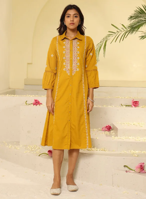 Honey Yellow Embroidered Ethnic Dress