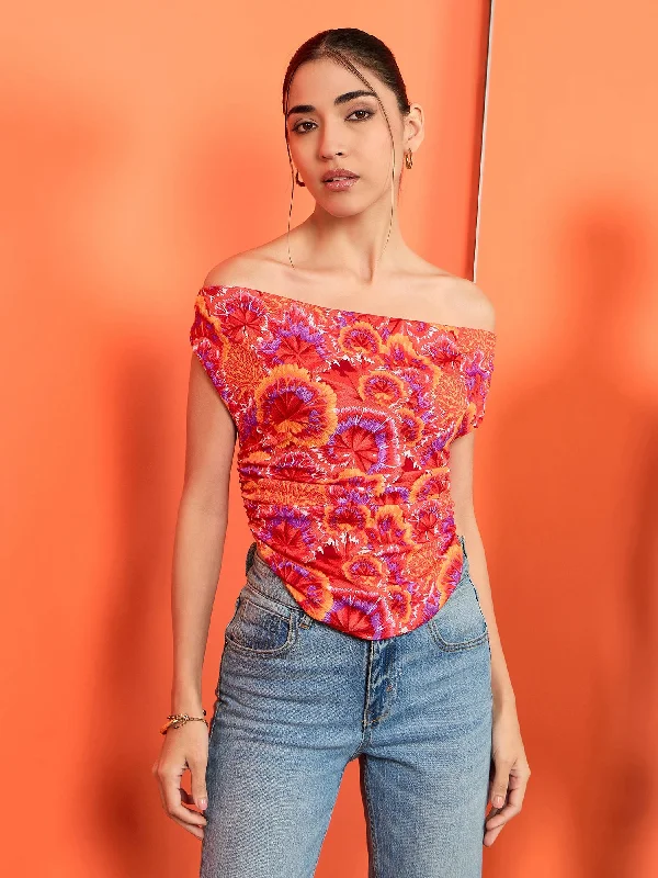 Limited Stock Printed Cotton Stretchable Draped Crop Top