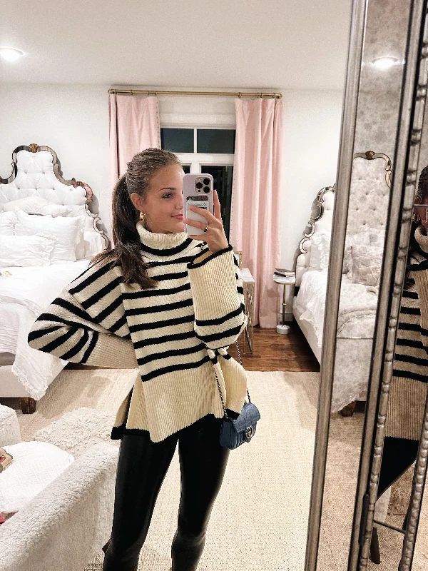 Sirena Turtleneck Sweater - Ivory Stripe