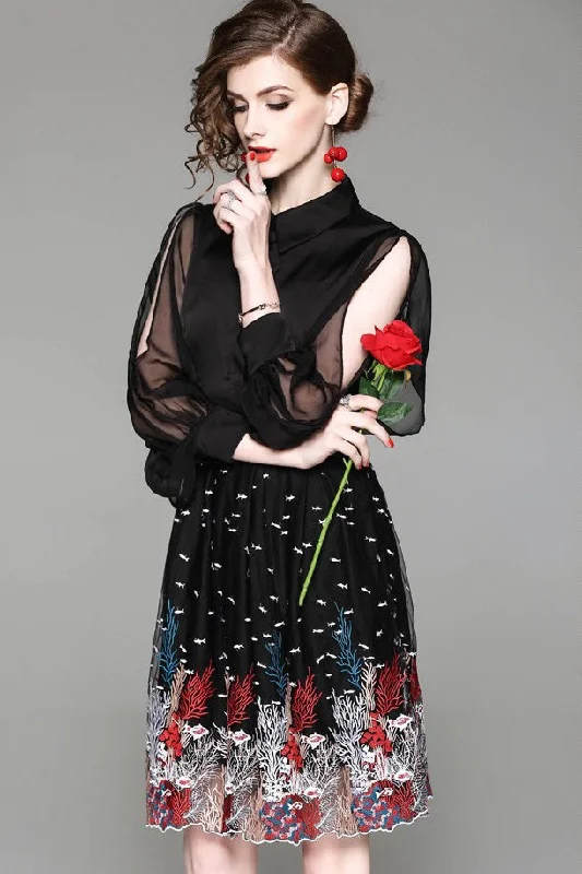 Slit Sleeve Embroidered Dress