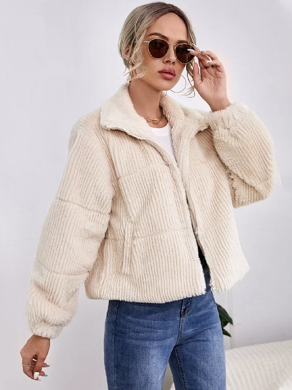 Casual Plain Zipper Long Sleeve Collar Regular Women Jacket