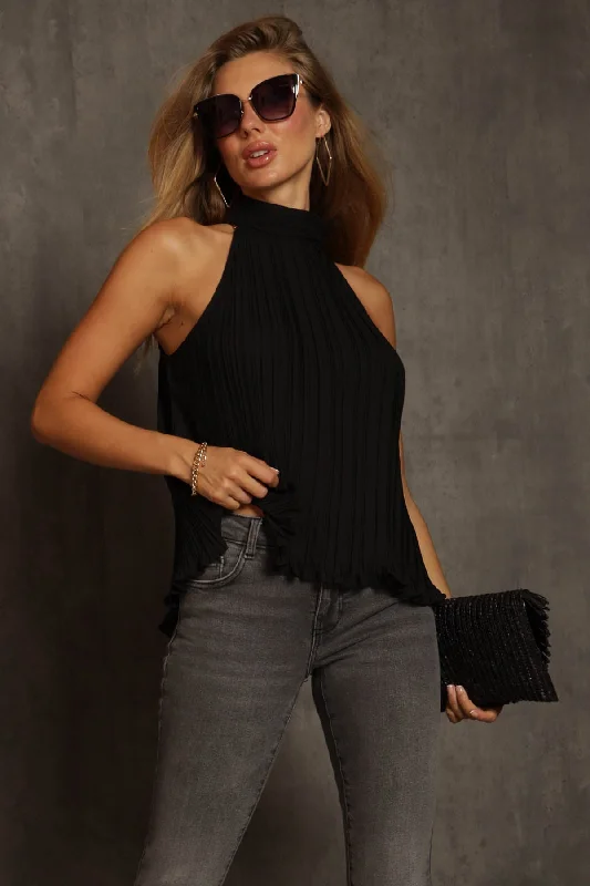 Lily Pleated Split Back Halter Top