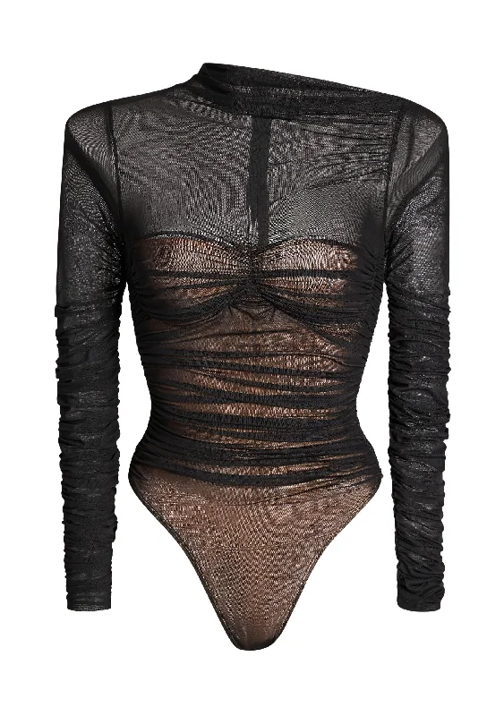 Mila Ruched Bodysuit with Asymetric Neck