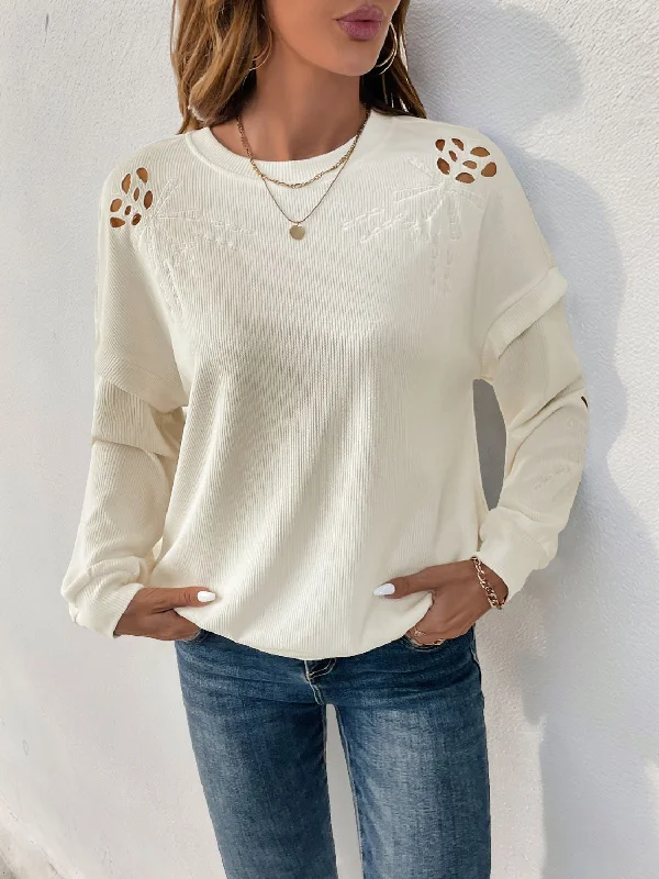 Cutout Round Neck Long Sleeve Sweatshirt | Winter Fashion | Cozy Sweater