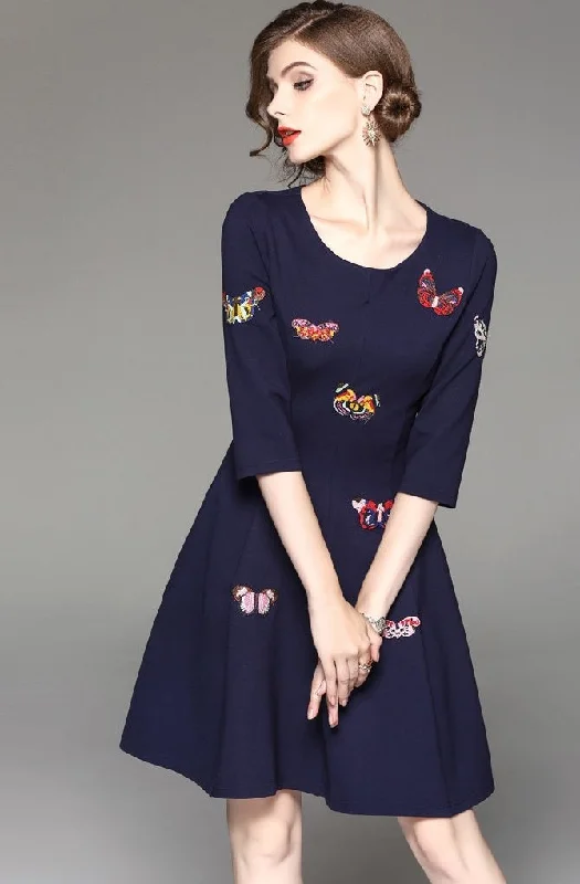 Butterfly Embroidered Midi Dress