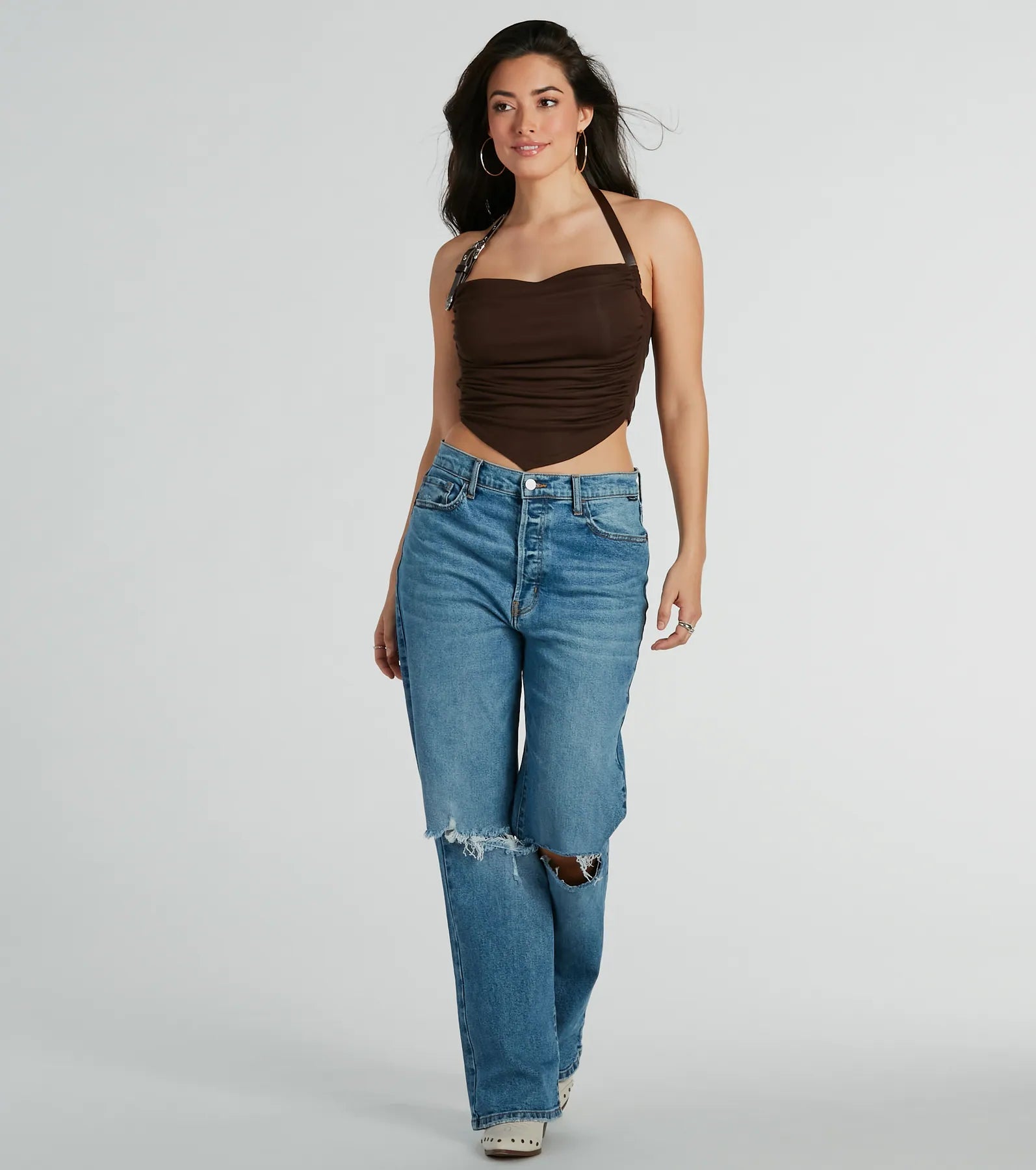 Country Feels Belted Halter Crop Top