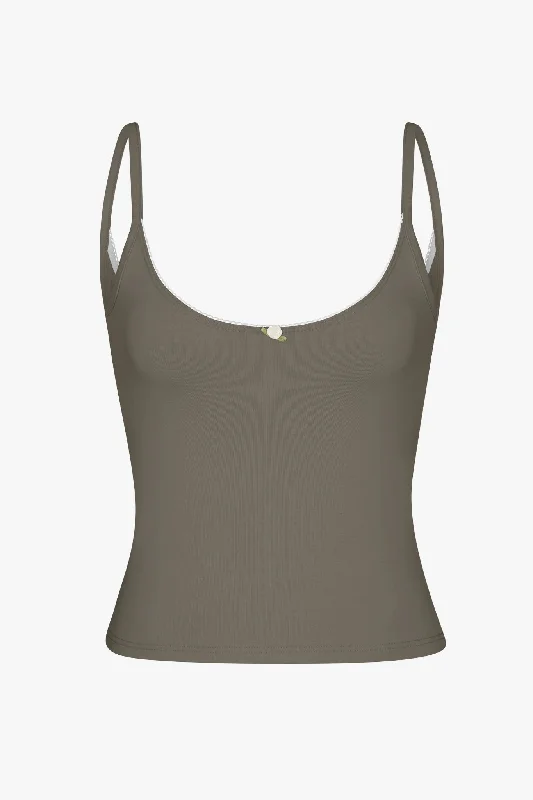 SCOOP BACK CAMI IN TAUPE