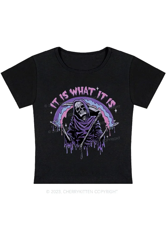 It Is What It Is Skeleton Halloween Baby Tee Cherrykitten