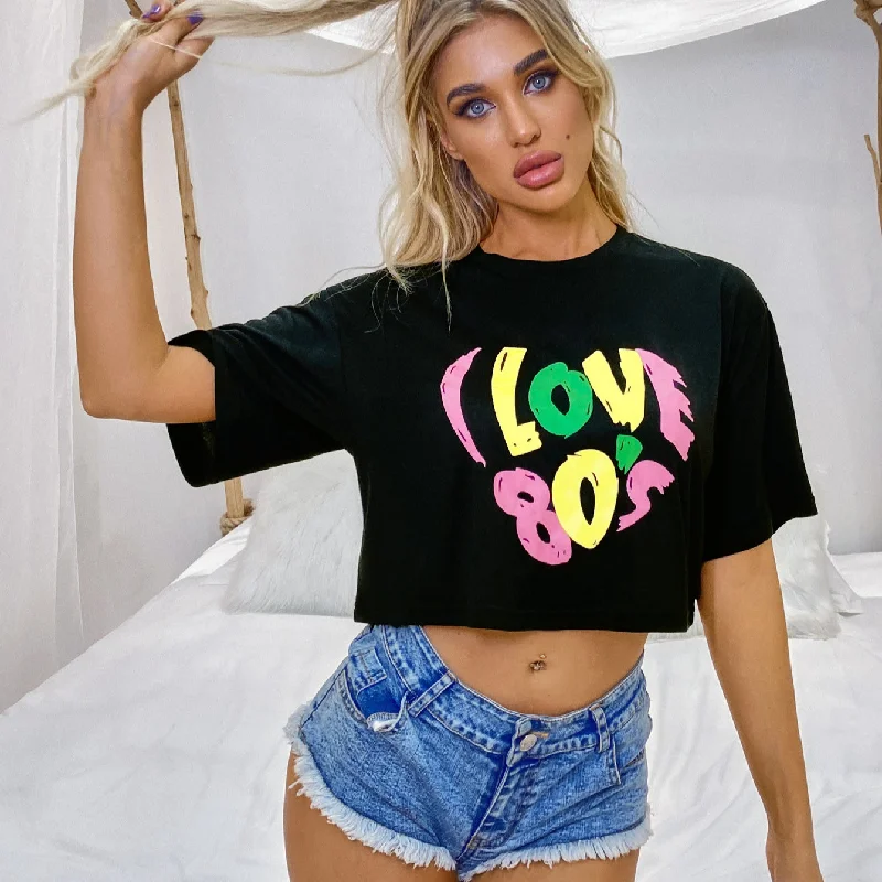 New Arriving Wholesale Pattern Letter Print  Crop Tops T-shirt Graphic Tees Femme 100% Cotton T Shirts