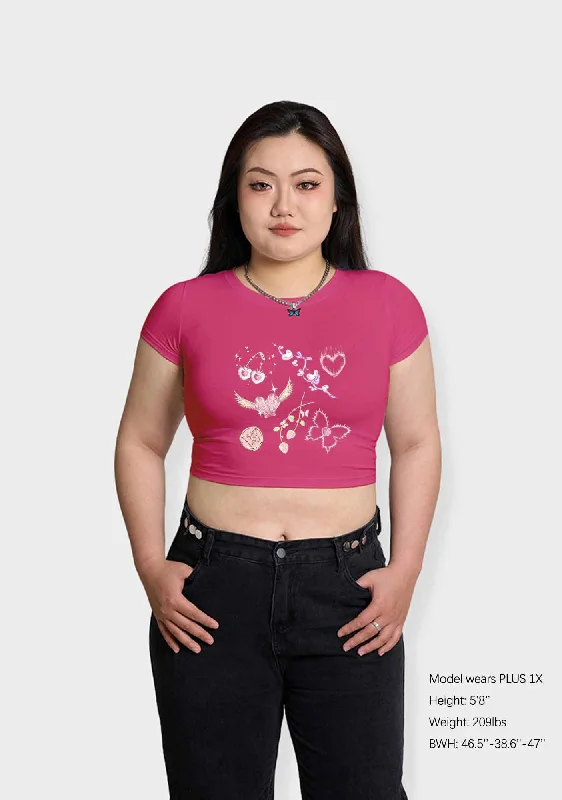 Curvy Pink Heart Butterfly Cherry Strawberry Baby Tee