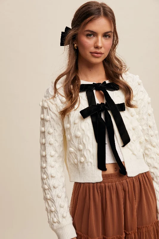 Camila Bow Front Cable Knit Sweater Cardigan