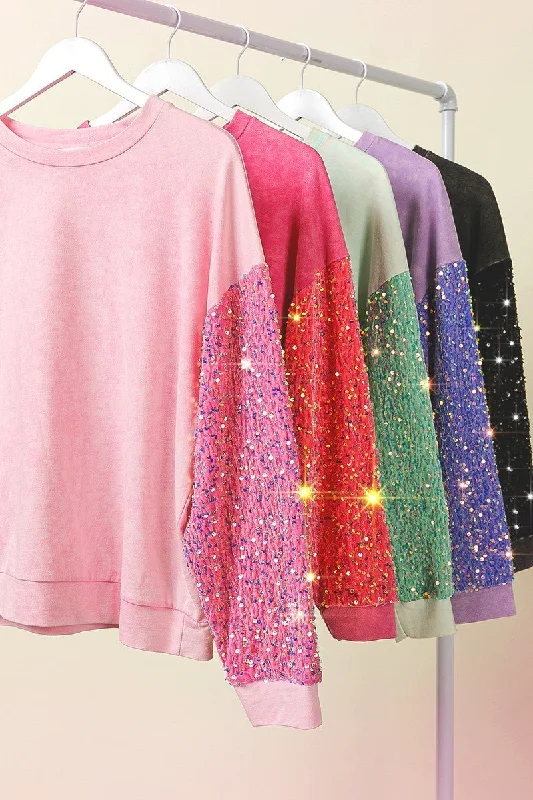 Sequin Sleeves French Terry Top