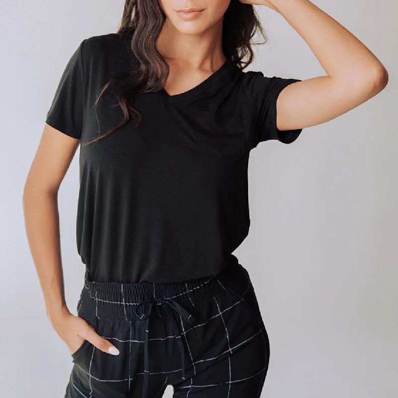 Super Bargain Basic V Neck Tee, Bamboo Black