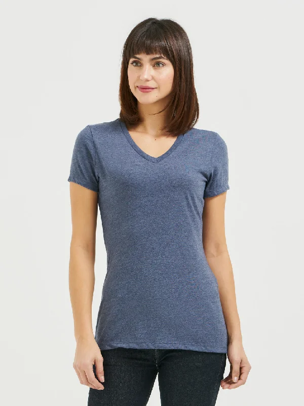 Ladies' V-Neck Tee - Heathered Navy