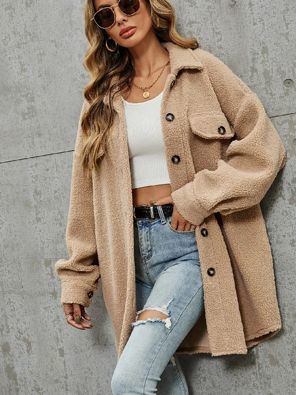 Casual Plain Button Front Long Sleeve Collar Short Women Coat