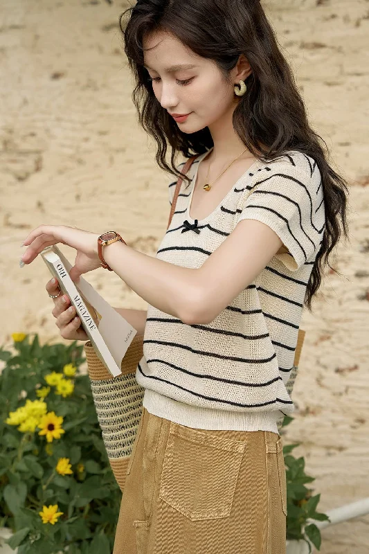 Midnight Sale Striped Knit T-shirt for Women