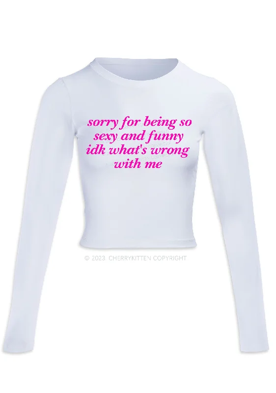 Sorry For Being So Funny Long Sleeve Crop Top Cherrykitten