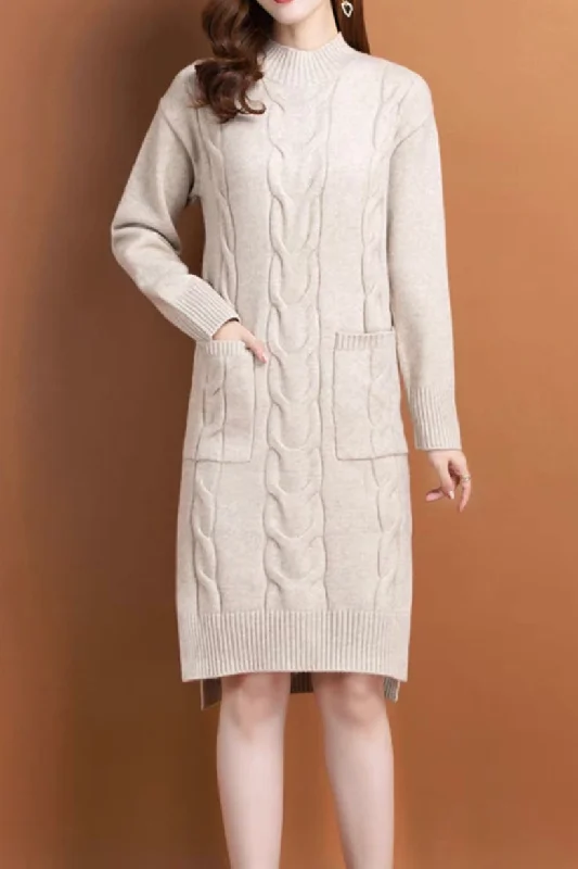 Slit Cable Knit Wool Dress