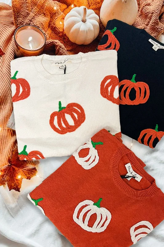 Pumpkin Detailed Sweater Top