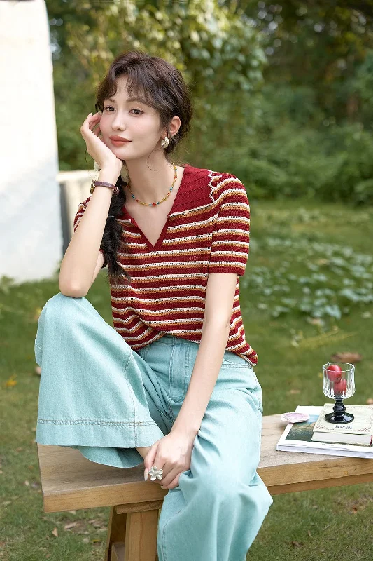 Savings Spectacular Stripe Knit T-shirt for Women