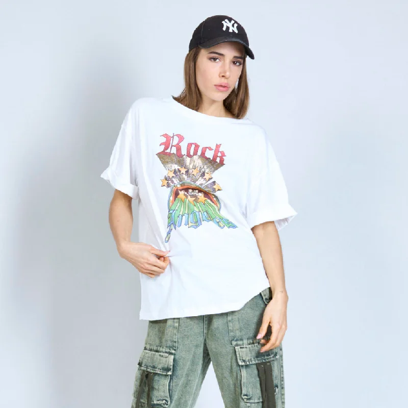 Clearance Sale Basic t-shirt with "ROCK ANGELES" print wholesale