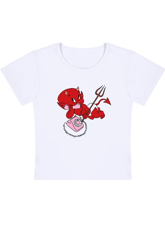 Little Devil On The Phone Y2K Baby Tee