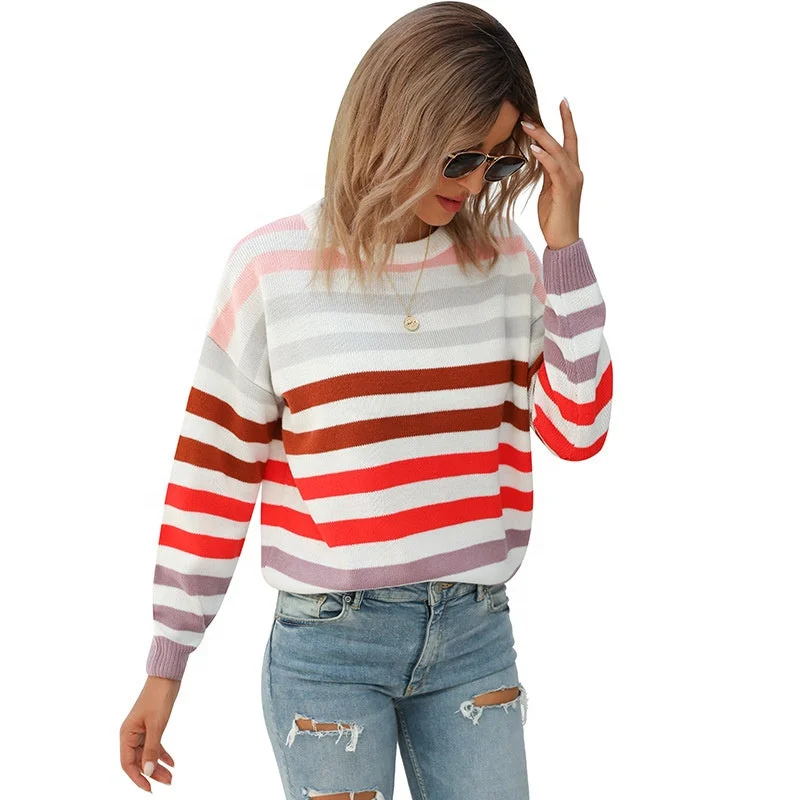 Fashion Striped Patchwork Pullover Women's Fall 2020 Student Top Knit