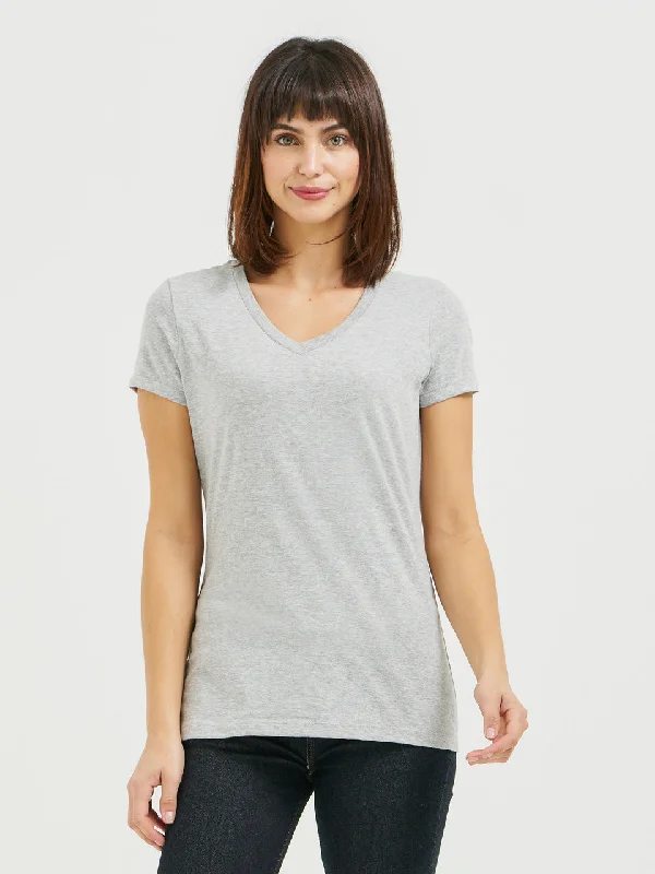 Ladies' V-Neck Tee - Light Heather Grey