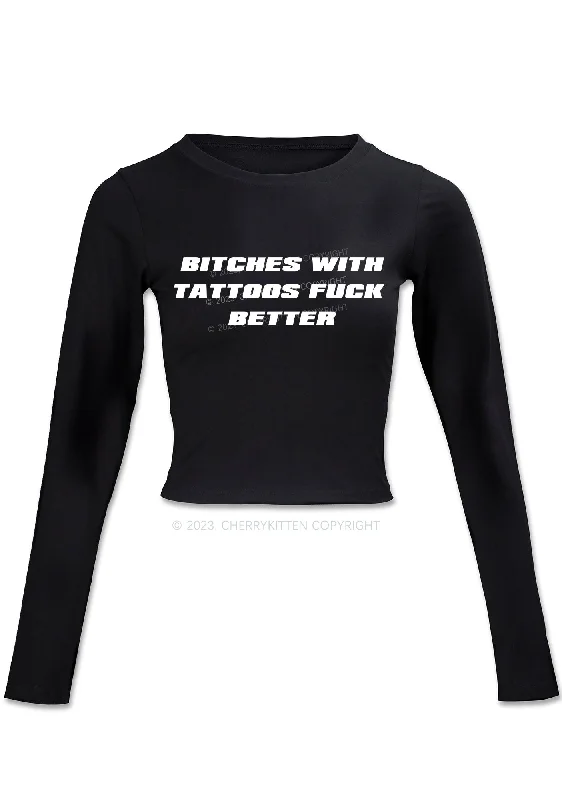 Bxxches With Tattoos Long Sleeve Crop Top Cherrykitten