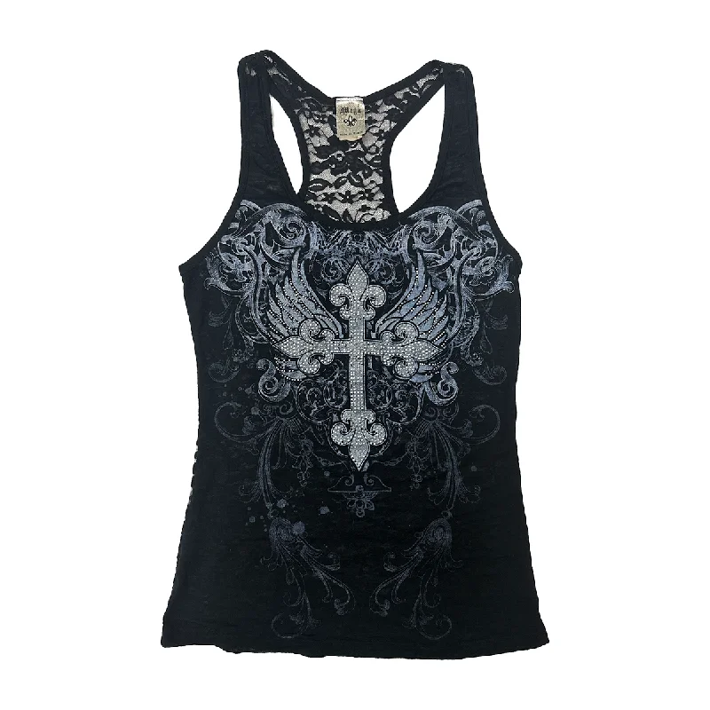 00s Rhinestone Lace Patchwork Tank Top