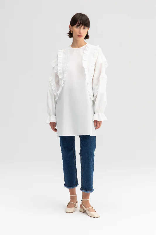 FRILLED POPLIN TUNIC TOP