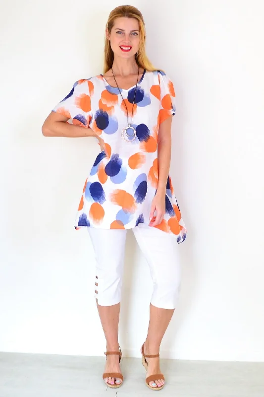 Orange Blue Dots Summer Tunic Top