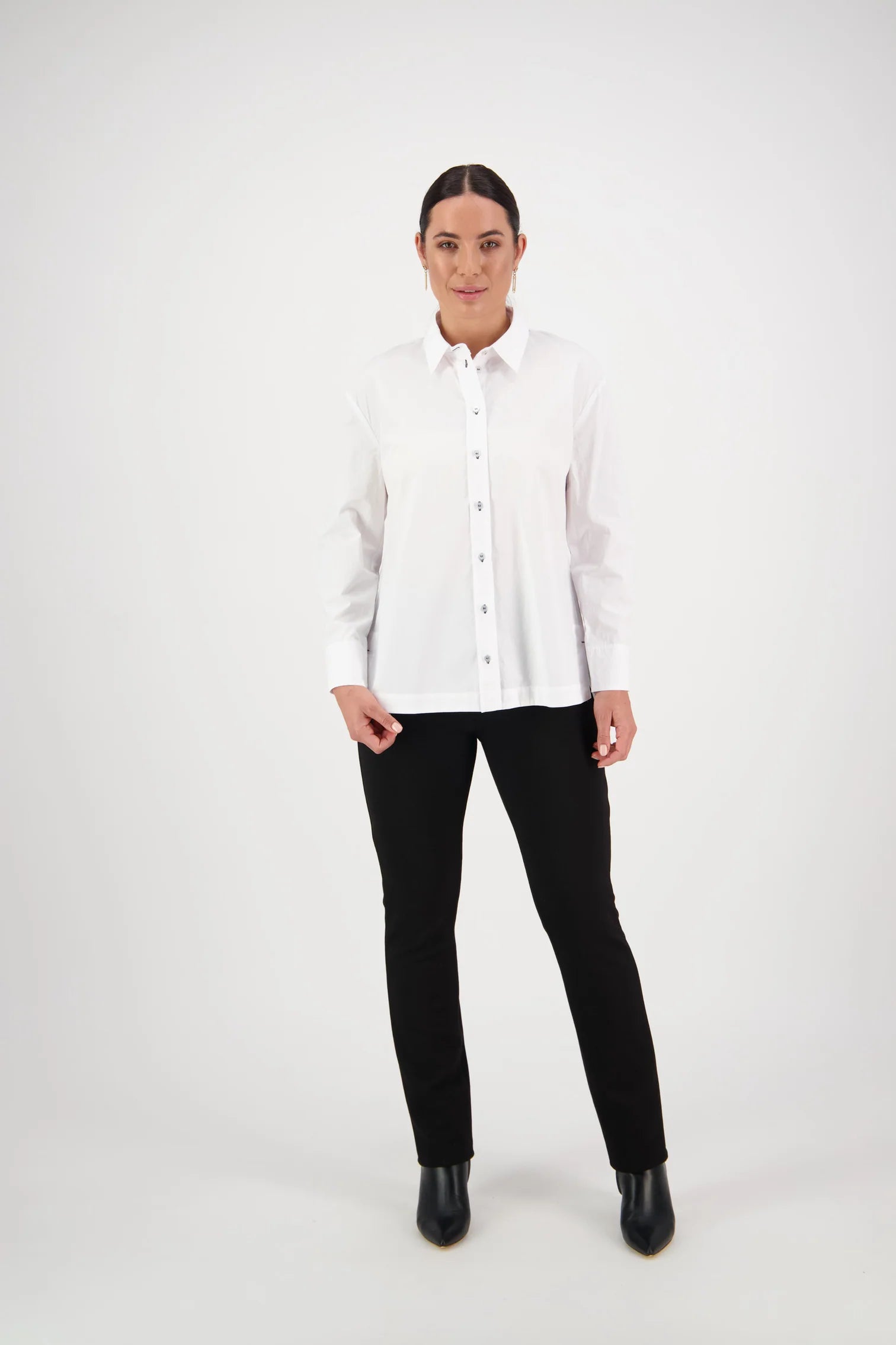 Shirt with Contrast Coloured Stitching and Side Splits -White