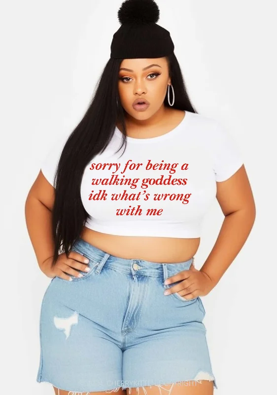 Curvy Sorry For Being A Walking Godness Y2K Baby Tee Cherrykitten