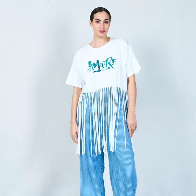 Best Seller Vibrant "Amore" graphic fringe t-shirt wholesale