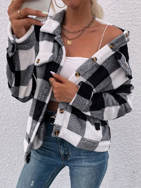 Casual Gingham Button Front Long Sleeve Collar Regular Women Jacket