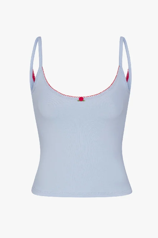 SCOOP BACK CAMI IN BABY BLUE/CHERRY