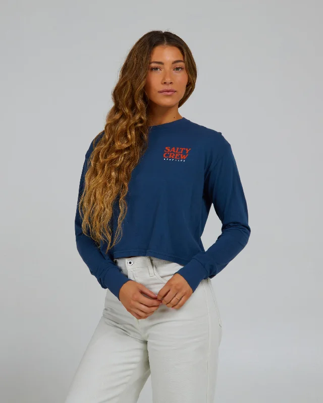 Take Action Surf Check L/S Crop - Denim
