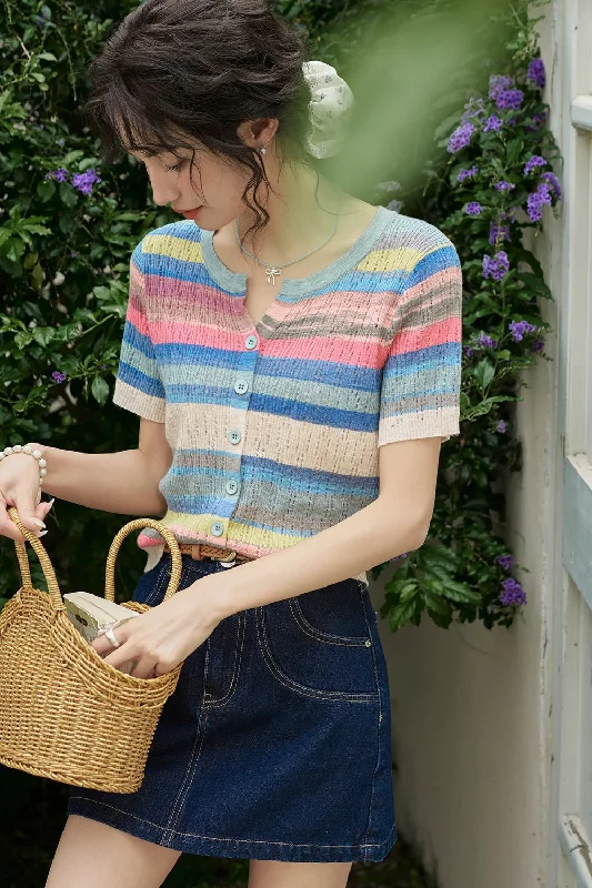 Discount Mania Rainbow Stripes T-shirt for Women